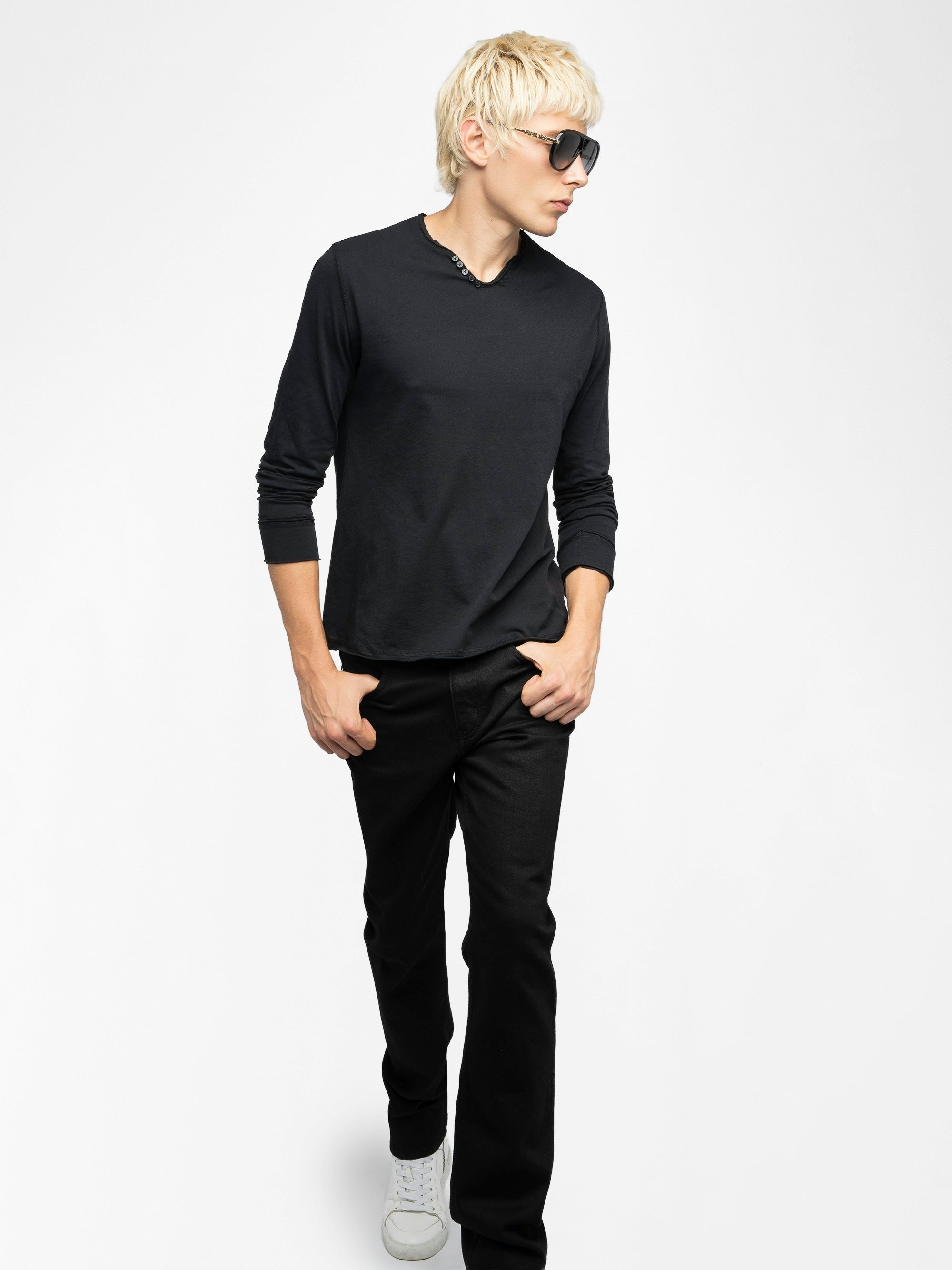 Henley-Shirt Monastir - T-Shirt mit tunesischem Kragen aus Baumwolle.